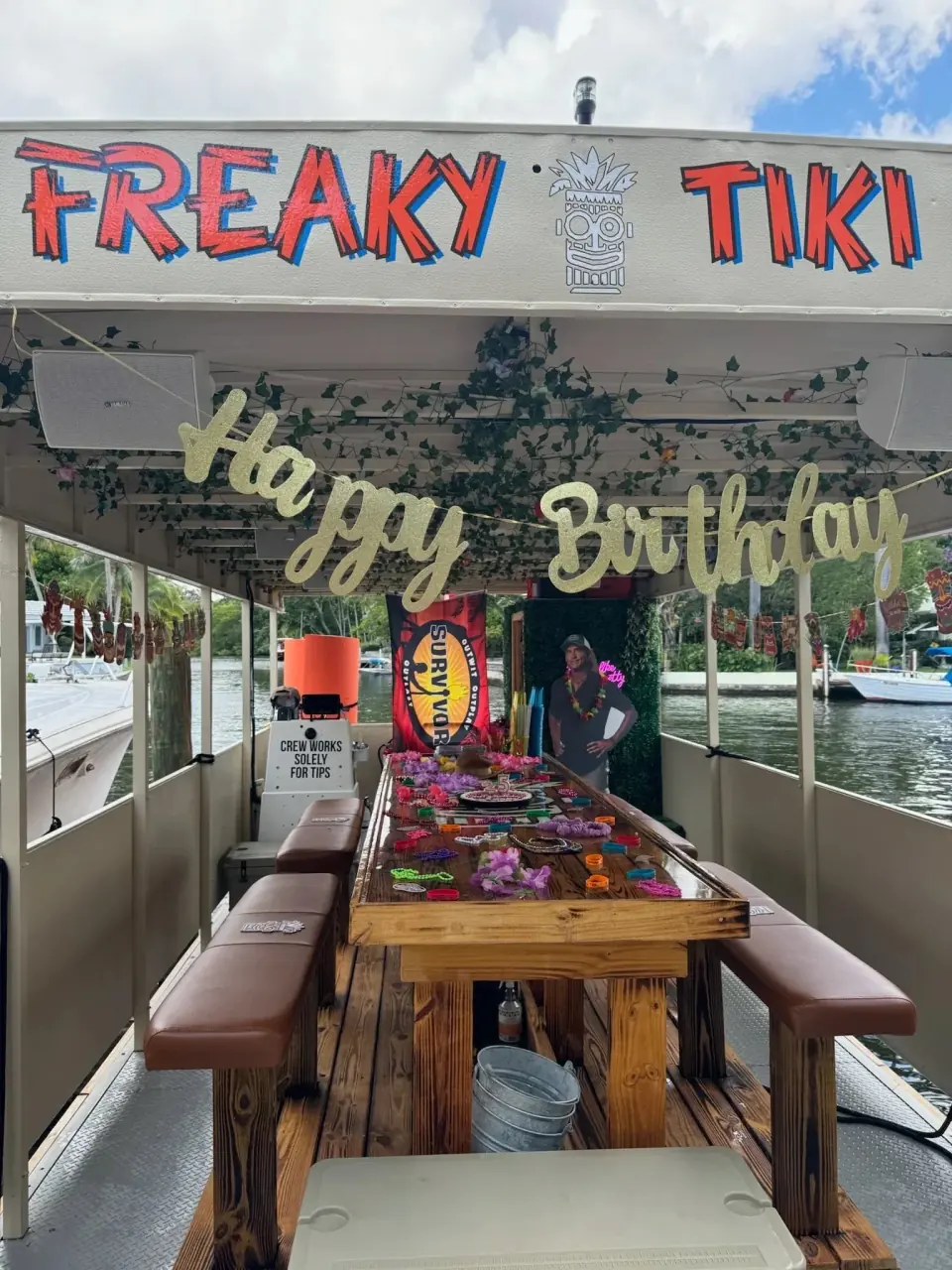 Freaky Tiki decorated for a private birthday boat charter